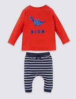 Marks and Spencer  2 Piece Organic Cotton Dinosaur Top & Joggers Outfit