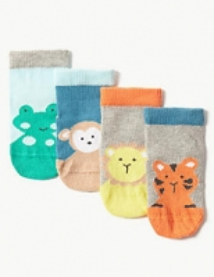 4 Pairs of Cotton Rich Animal Baby Socks