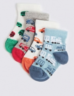 4 Pairs of Bus Print Baby Socks