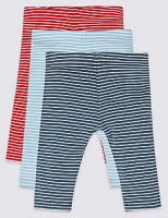 Marks and Spencer  3 Pack Striped Organic Cotton Leggings with Stretch