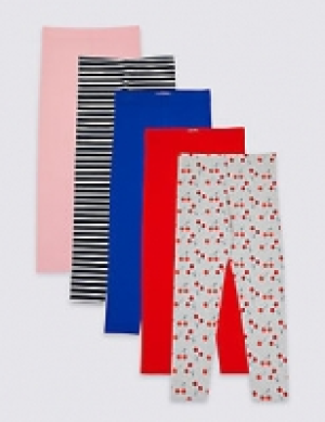 5 Pack Cotton Rich Leggings with Stretch (3-16 Years)