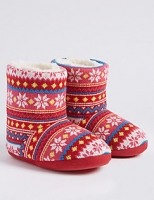 Marks and Spencer  Kids Fairisle Boot Slippers (5 Small - 6 Large)