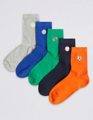 5 Pairs of Embroidered Sport Socks
