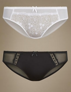2 Pack Embroidered Brazilian Knickers