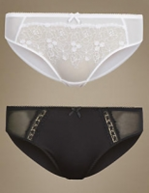 2 Pack Embroidered High Leg Knickers