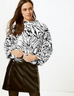 Animal Print Long Sleeve Borg Sweatshirt