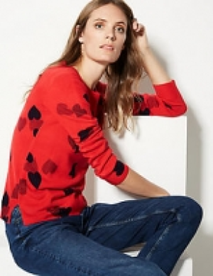 Marks and Spencer  Heart Print Round Neck Jumper