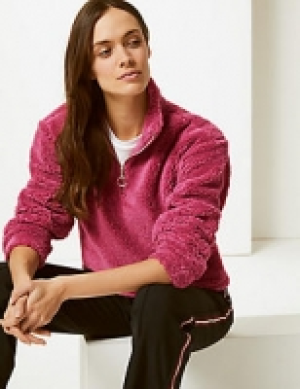 Textured Borg Zip-Up Sweatshirt