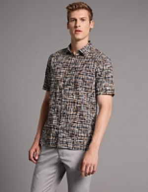 Marks and Spencer  Pure Cotton Slim Fit Printed Shirt