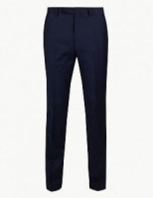 Navy Striped Slim Fit Wool Trousers