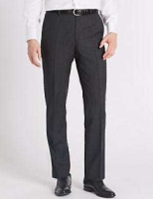 Grey Textured Tailored Fit Wool Trousers