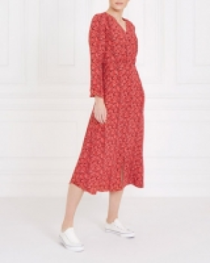 Gallery Printed V Button Dress