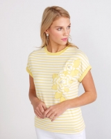Dunnes Stores  Savida Pearl Flower Stripe T-Shirt