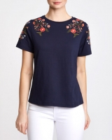 Dunnes Stores  Embroidered Shoulder T-Shirt