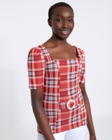 Dunnes Stores  Savida Checked Top With Puff Sleeves