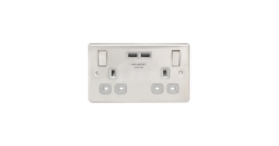 Brushed Steel USB Double Wall Socket