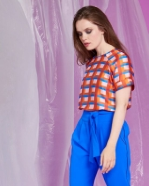 Dunnes Stores  Lennon Courtney at Dunnes Stores Check Raglan T-Shirt