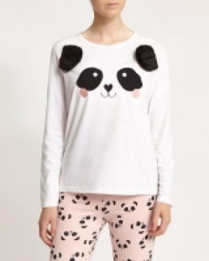 Long Sleeve Panda Top With Pom Poms