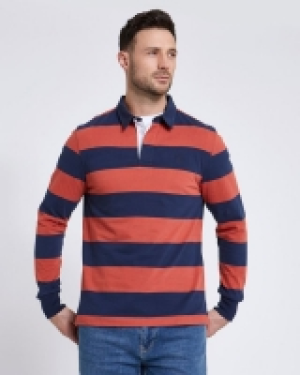 Paul Costelloe Living Navy Rust Stripe Rugby Shirt
