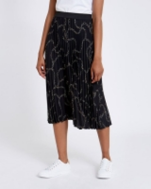 Pleated Chain Print Midi Skirt
