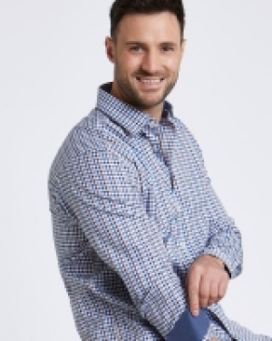 Paul Costelloe Living Regular Fit Blue Mini Check Shirt