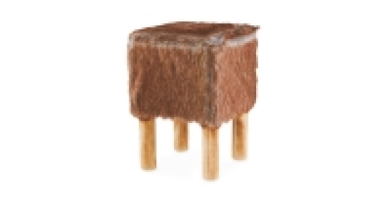 Brown Square Faux Fur Stool