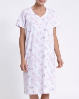 Dunnes Stores  Short-Sleeved Pink Floral Satin Trim Nightdress