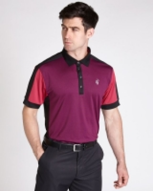 Dunnes Stores  Pádraig Harrington Burgundy Colour Block Shoulder Tape Polo 