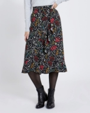 Printed Ruffle Midi Skirt