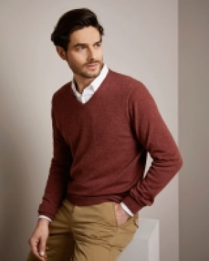 Paul Costelloe Living Rust Cashmere V-Neck Jumper
