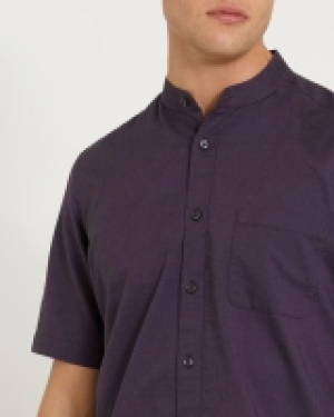 Regular Fit Short-Sleeved Oxford Shirt With Granddad Collar