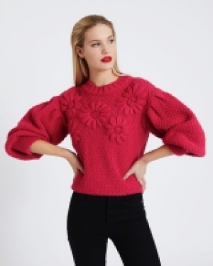 Dunnes Stores  Savida Flower Knit Puff Sleeve Jumper