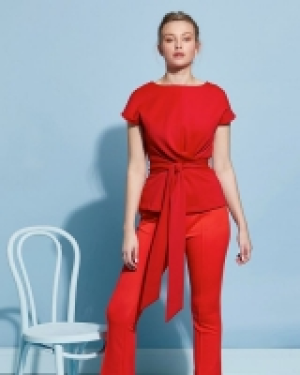 Lennon Courtney at Dunnes Stores Chilli Red Batwing Top