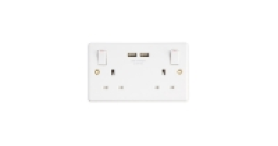 White Double Wall Socket With USB