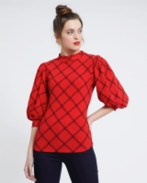 Dunnes Stores  Savida Check Puff Sleeve Top