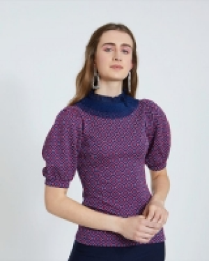 Savida Lace Neck Lurex Jacquard Top