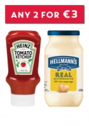 HEINZ tOMATO kETCHIP / hELLMANNS MAYONNAISE 400ML ANY 2 FOR