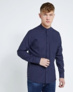 Dunnes Stores  Paul Galvin Slim Fit Long Sleeve Grandad Collar Shirt Navy