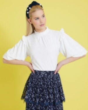Savida Balloon Sleeve Ruffle Top