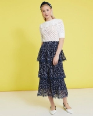 Savida Lace Layered Print Pleat Skirt