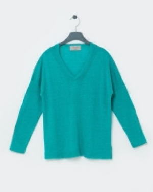 Paul Costelloe Living Studio Green Linen V-Neck Jumper