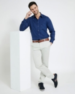 Dunnes Stores  Paul Costelloe Living Regular Fit Navy Long-Sleeved Linen Sh