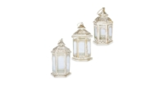 Aldi  Cream & Gold Metal Lantern 3 Pack