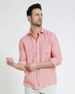 Paul Costelloe Living Regular Fit Coral Long-Sleeved Linen S