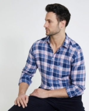 Paul Costelloe Living Pink Long-Sleeved Check Linen Shirt