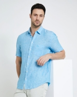 Dunnes Stores  Paul Costelloe Living Regular Fit Blue Short-Sleeved Linen S