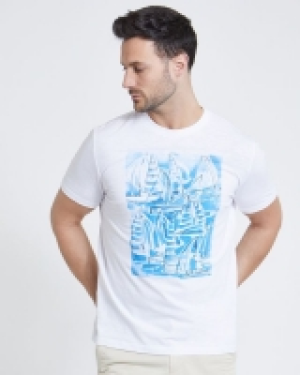 Paul Costelloe Living White Printed Slub T-Shirt