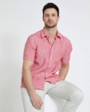 Paul Costelloe Living Regular Fit Red Short-Sleeved Linen Sh