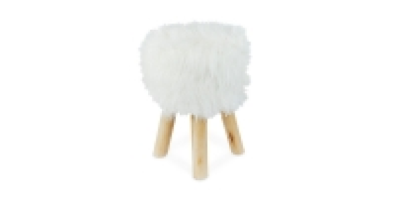 Round White Long Faux Fur Stool