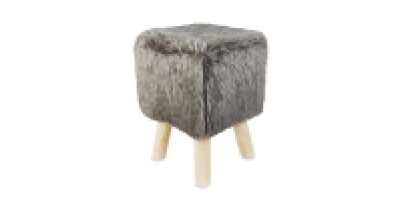 Aldi  Square Grey Short Faux Fur Stool